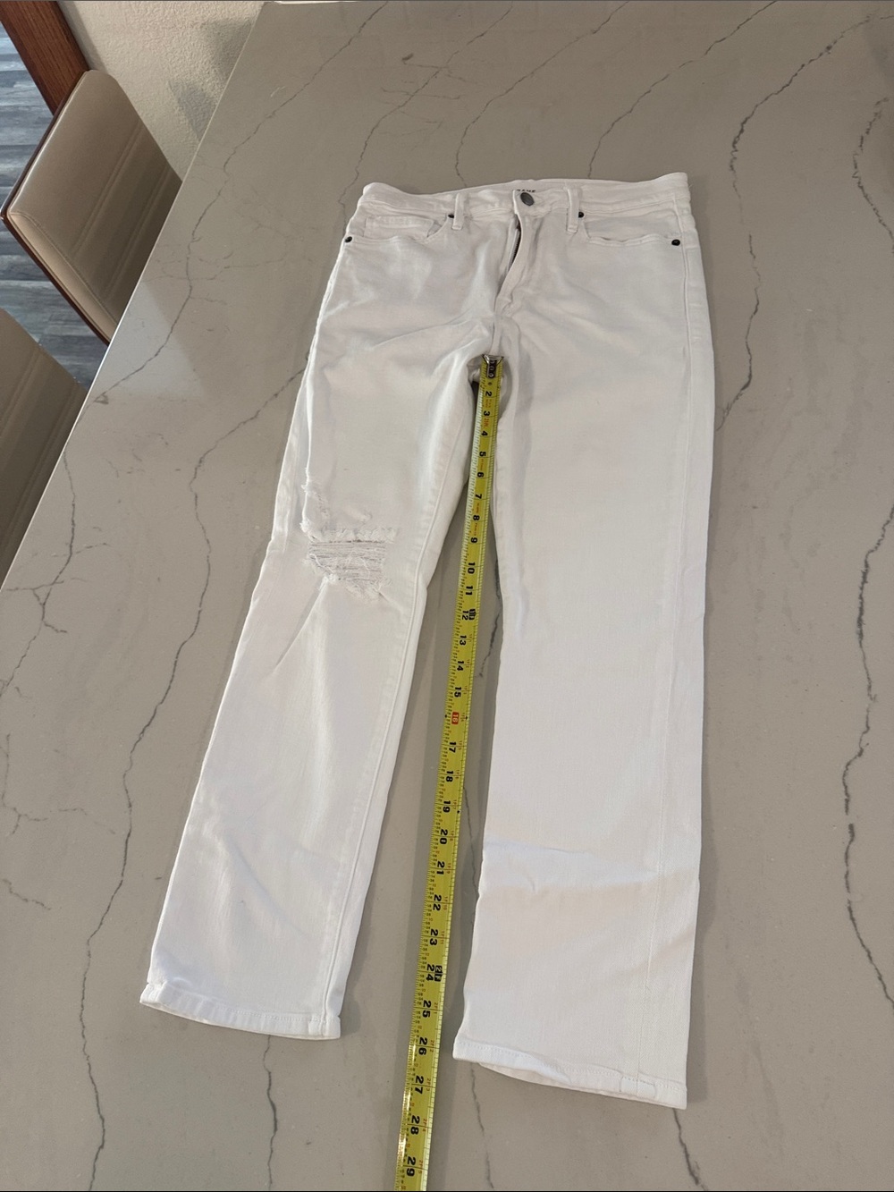FRAME Le Beau Blanc Drive Rips White Distressed Jeans